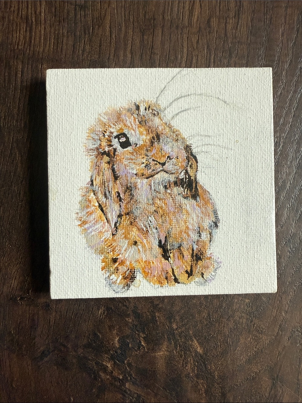 Original Hand-Painted Bunny Canvas Art in Orange and Cream